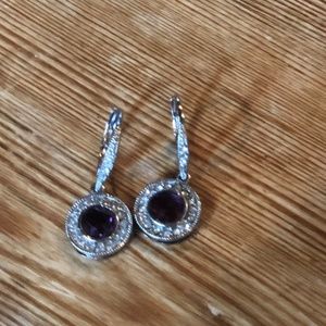 Silver Diamond with Purple Center Earrings